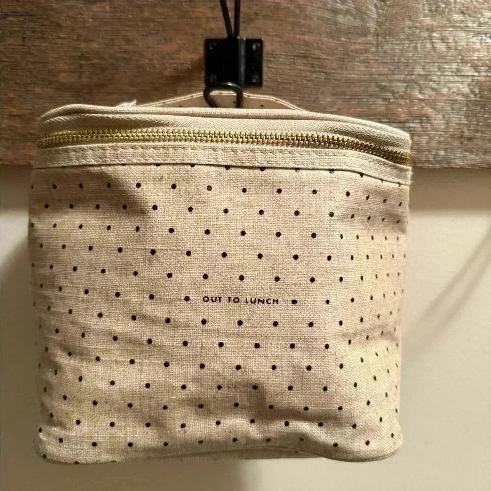 Kate Spade New York Deco Dot Out to Lunch Beige Insulated Lunch Box Tote Bag EUC